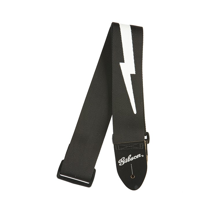 Фото GIBSON ASGSBL-10 LIGHTNING BOLT STYLE 2 SAFETY STRAP - JET BLACK ремень для гитары, черный