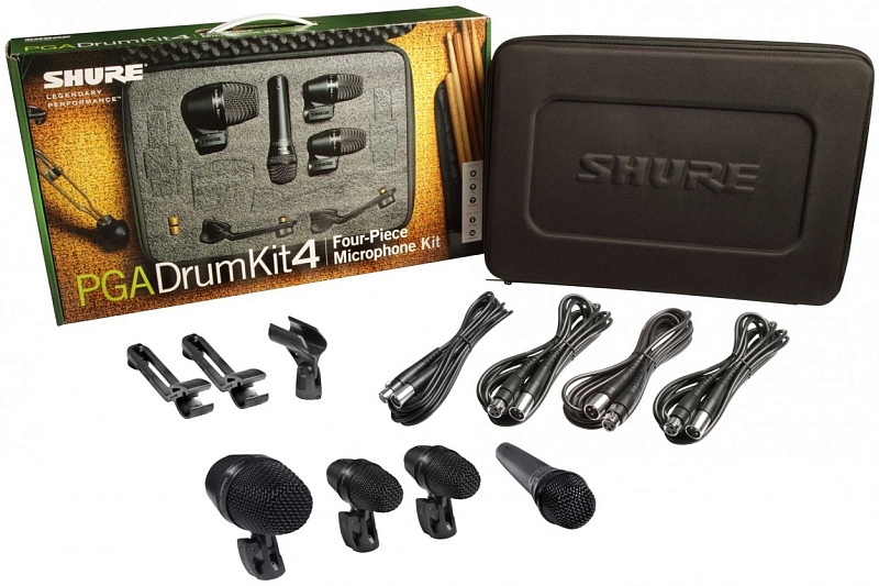 Фото SHURE PGADRUMKIT4 набор микрофонов для ударных, включает 1 PGA52, 2 PGA56s и 1 PGA 57