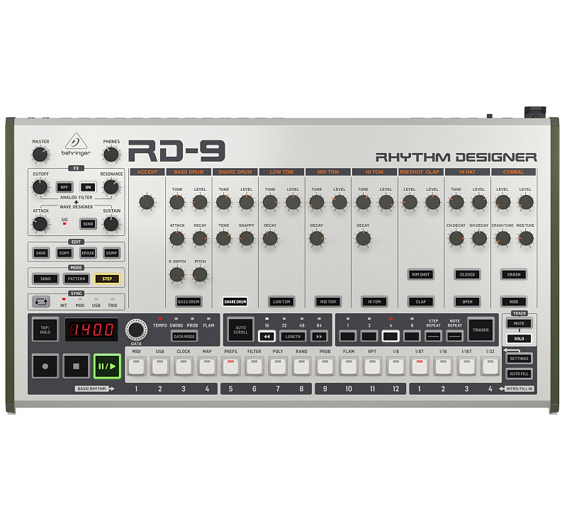 Фото Классическая аналоговая/цифровая драм-машина BEHRINGER RD-9