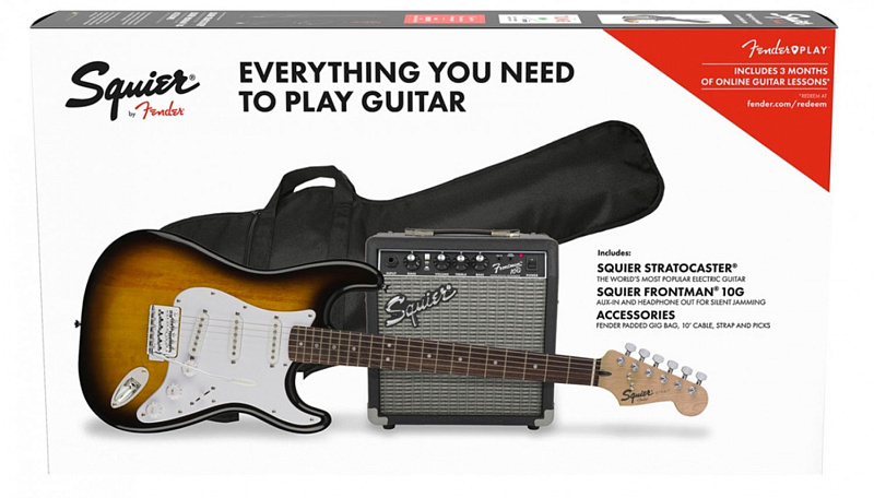 Фото Squier Stratocaster® Pack, Laurel Fingerboard, Brown Sunburst, Gig Bag, 10G - 230V EU