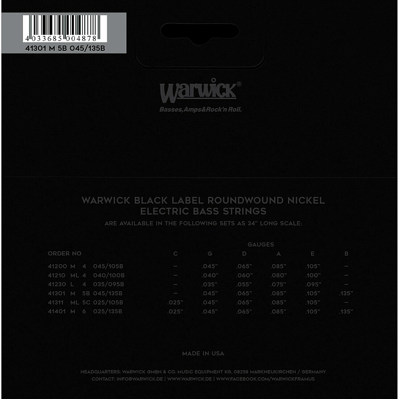 Фото Струны для бас-гитары Warwick 41301 M5B
